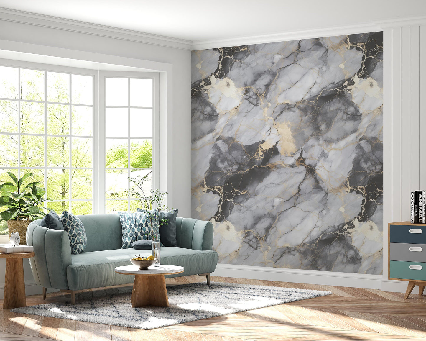 Removable Wallpaper, Black, Gold, Gray Marble - Peel & Stick, Reusable, Self Adhesive, 26 Inch Fixed Panels, Easy Install, Seamless