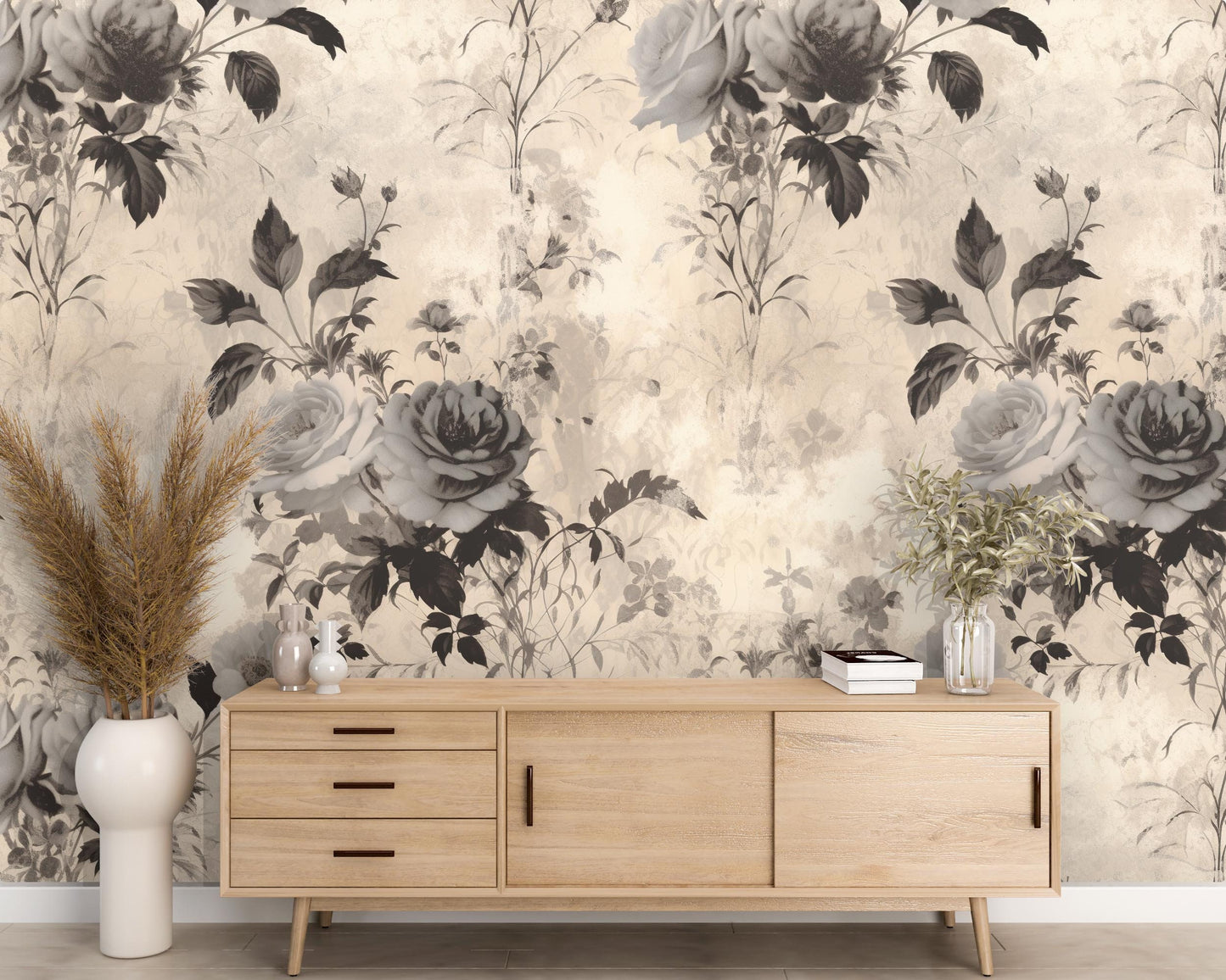 Vintage Rose Floral Removable Wallpaper - Peel & Stick, Reusable, Self Adhesive, 26 Inch Fixed Panels, Easy Install, Seamless