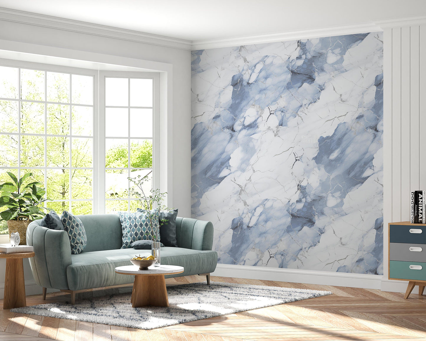 Removable Wallpaper, Blue and White Marble - Peel & Stick, Reusable, Self Adhesive, 26 Inch Fixed Panels, Easy Install, Seamless