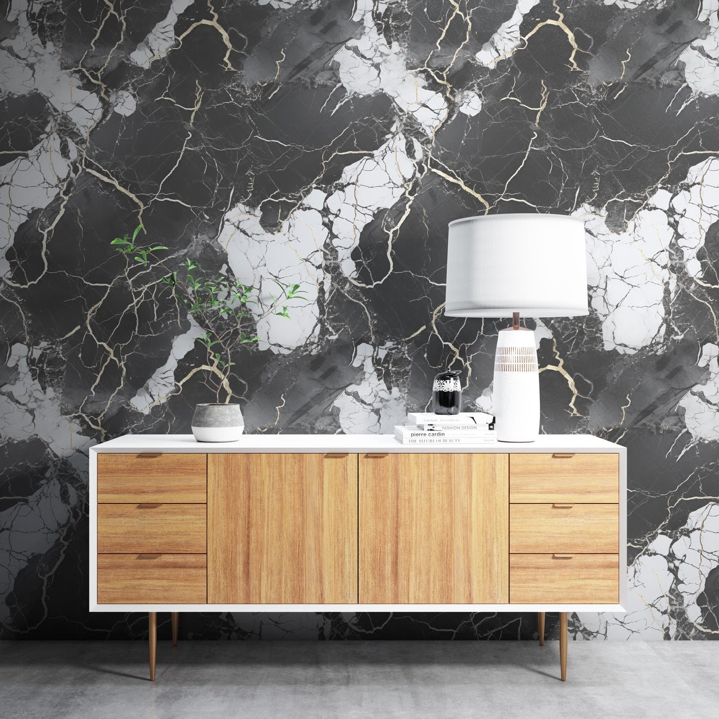 Removable Wallpaper, Black, Gold, White Marble - Peel & Stick, Reusable, Self Adhesive, 26 Inch Fixed Panels, Easy Install, Seamless