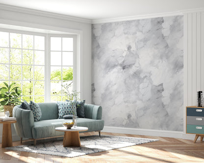 Removable Wallpaper, White Foggy Marble, Peel & Stick, Reusable, Self Adhesive, 26 Inch Fixed Panels, Easy Install, Seamless