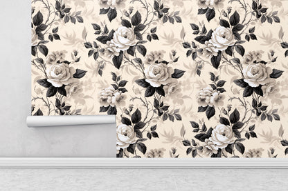 Removable Wallpaper, Dark Rose Floral Wallpaper - Custom Printed, Peel & Stick, Reusable, Self Adhesive, 26 Inch Fixed Panels, Easy Install