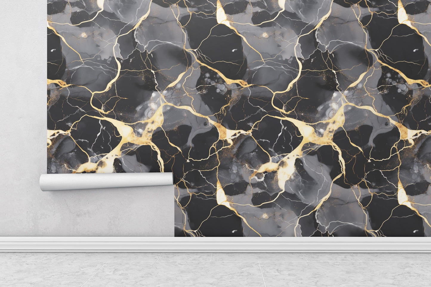 Removable Wallpaper, Black, Gold, Gray Marble - Peel & Stick, Reusable, Self Adhesive, 26 Inch Fixed Panels, Easy Install, Seamless