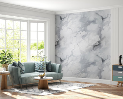 Removable Wallpaper, Gray and White Marble - Peel & Stick, Reusable, Self Adhesive, 26 Inch Fixed Panels, Easy Install, Seamless