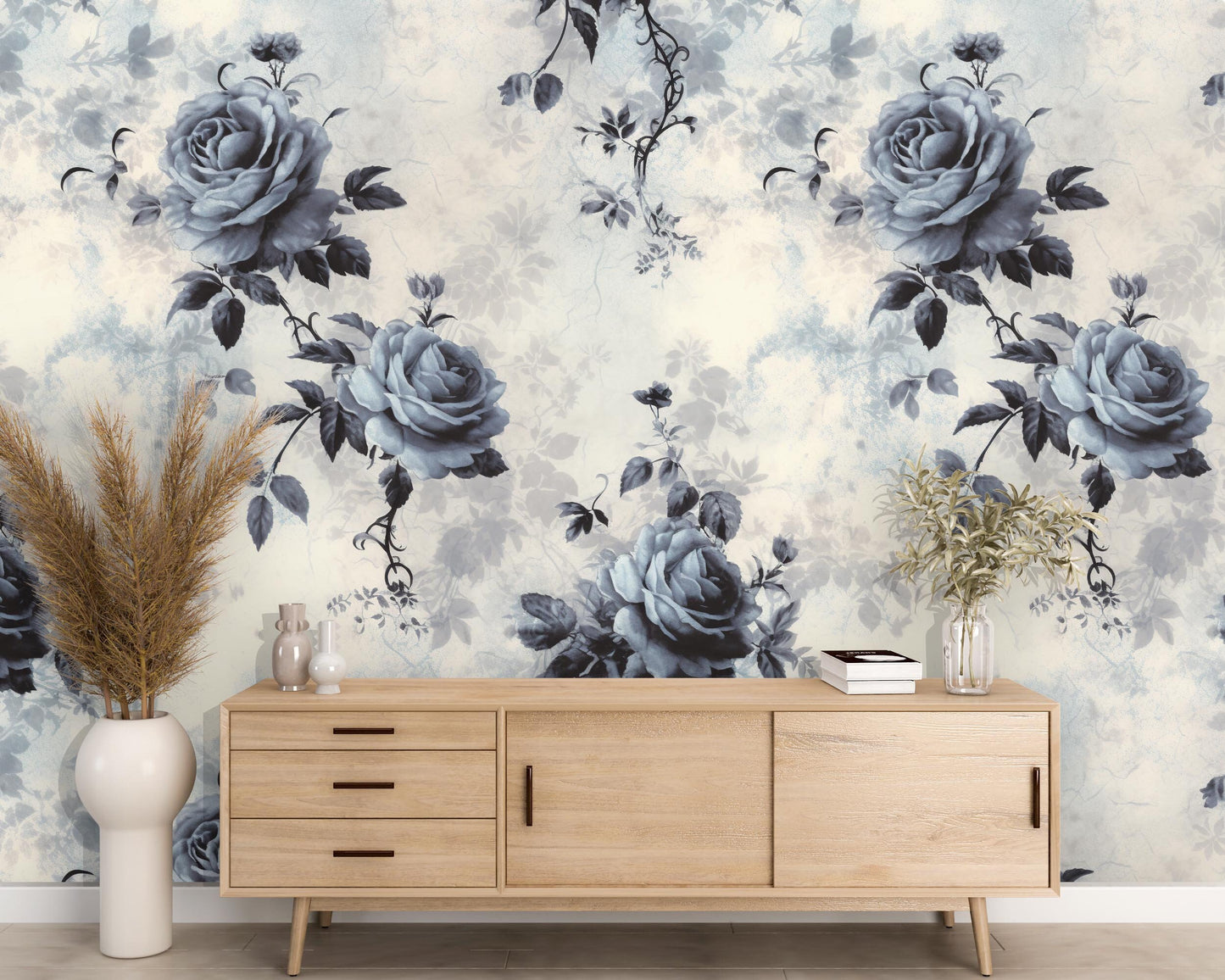 Removable Wallpaper, Vintage Rose Black - Peel & Stick, Reusable, Self Adhesive, 26 Inch Fixed Panels, Easy Install, Seamless