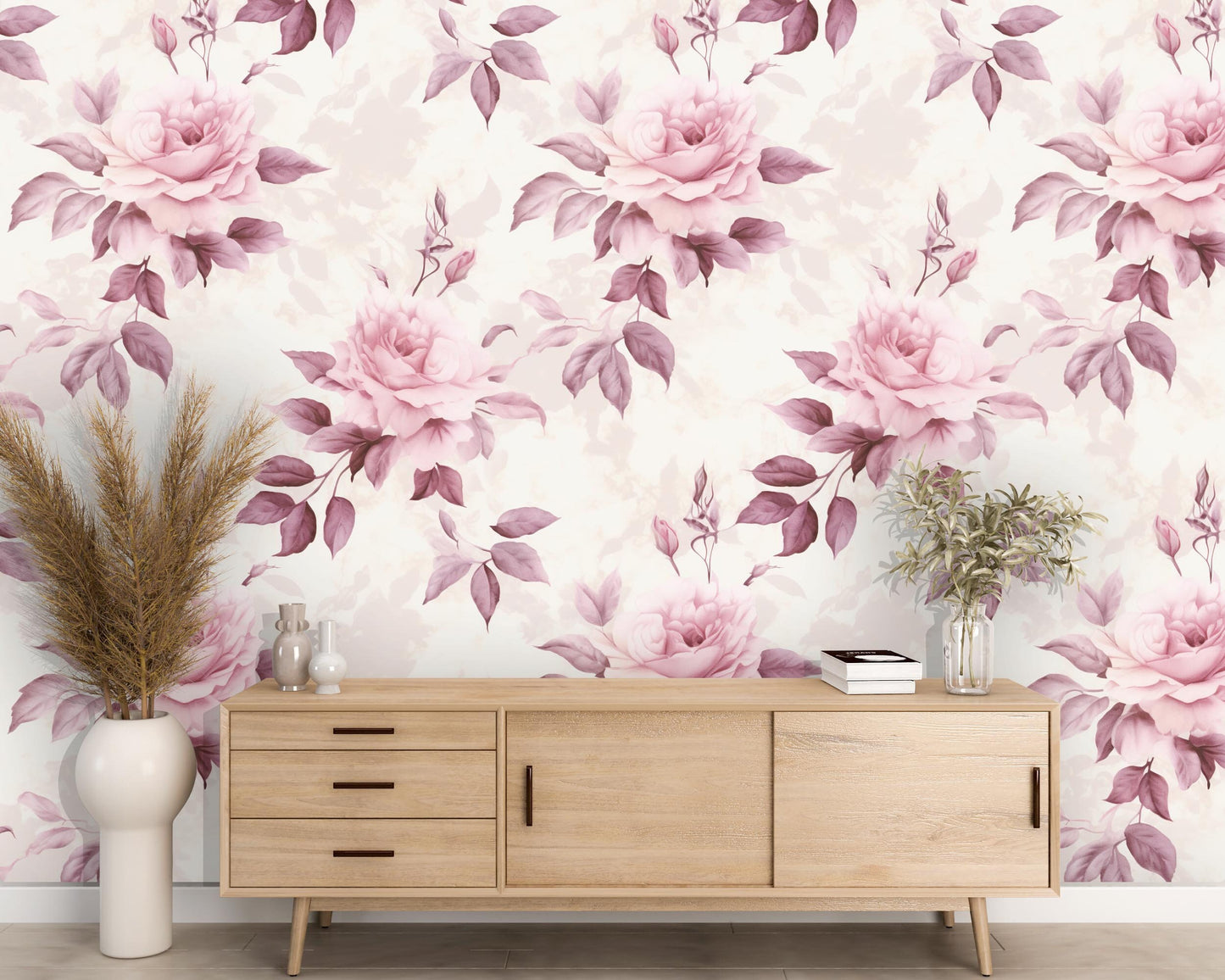 Removable Wallpaper, Pink Rose - Peel & Stick, Reusable, Self Adhesive, 26 Inch Fixed Panels, Easy Install, Seamless