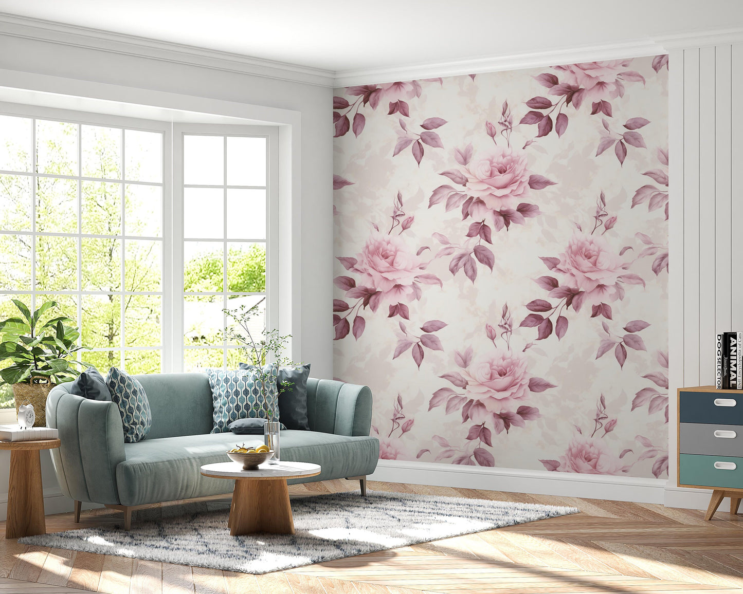 Removable Wallpaper, Pink Rose - Peel & Stick, Reusable, Self Adhesive, 26 Inch Fixed Panels, Easy Install, Seamless