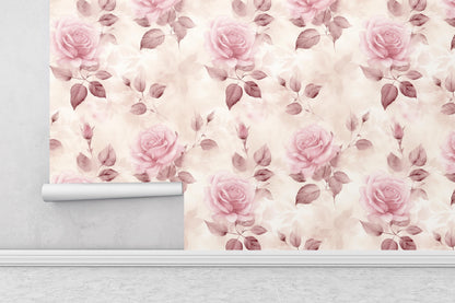 Removable Wallpaper, Pink Roses - Peel & Stick, Reusable, Self Adhesive, 26 Inch Fixed Panels, Easy Install, Seamless