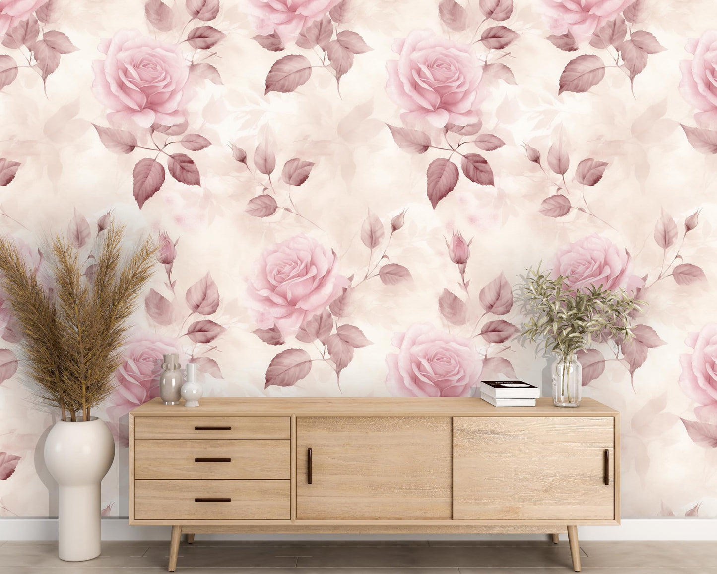 Removable Wallpaper, Pink Roses - Peel & Stick, Reusable, Self Adhesive, 26 Inch Fixed Panels, Easy Install, Seamless