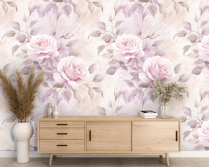 Removable Wallpaper, Pink and Purple Rose - Peel & Stick, Reusable, Self Adhesive, 26 Inch Fixed Panels, Easy Install, Seamless