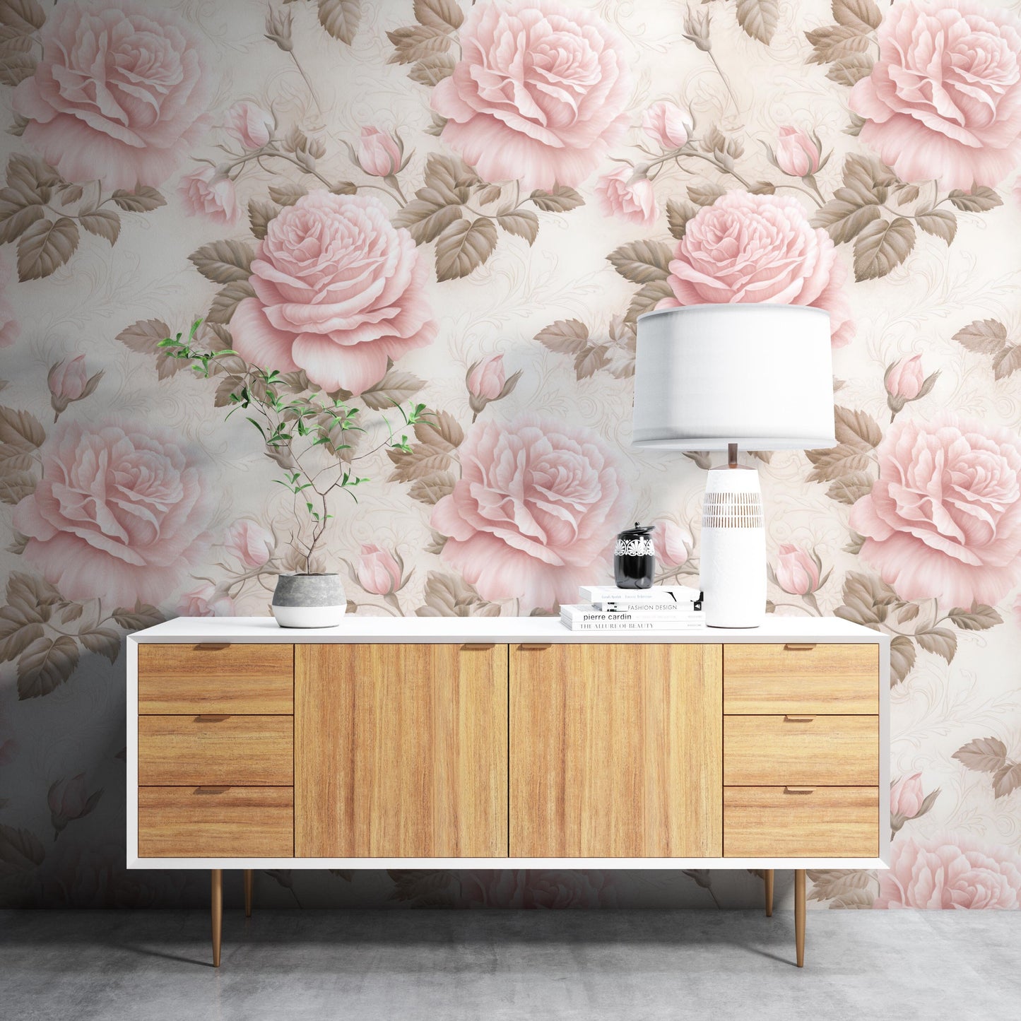 Removable Wallpaper, Pink and Cream Rose - Peel & Stick, Reusable, Self Adhesive, 26 Inch Fixed Panels, Easy Install, Seamless