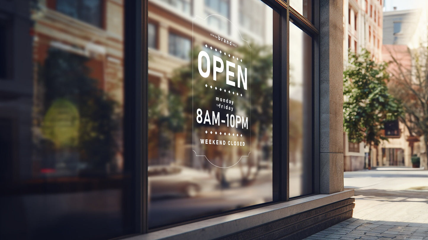 Store Hours - Vinyl Window Decal, Standard / Custom Sizes, PEEL AND STICK, Window Sticker, for Storefront, Businesses, Café, Shop, and More!