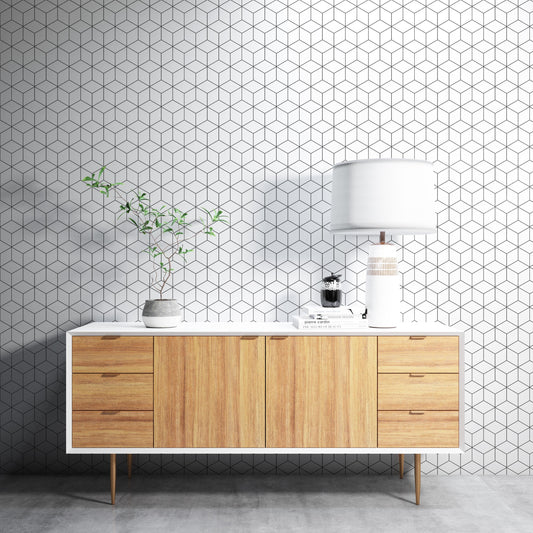 Removable Wallpaper, Black and White Geometric - Peel & Stick, Reusable, Self Adhesive, 26 Inch Fixed Panels, Easy Install, Seamless