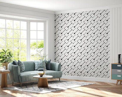 Removable Wallpaper, Black and White Arrow - Peel & Stick, Reusable, Self Adhesive, 26 Inch Fixed Panels, Easy Install, Seamless