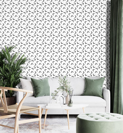 Removable Wallpaper, Black and White Pattern - Peel & Stick, Reusable, Self Adhesive, 26 Inch Fixed Panels, EZ Install, Seamless Arrows