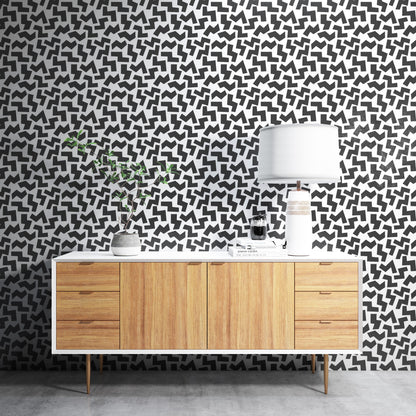 Removable Wallpaper, Black and White Geo Pattern - Peel & Stick, Reusable, Self Adhesive, 26 Inch Fixed Panels Easy Install, Seamless