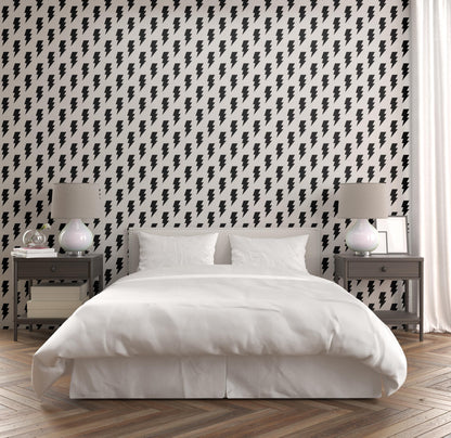 Removable Wallpaper, Black Bolt Pattern - Peel & Stick, Reusable, Self Adhesive, 26 Inch Fixed Panels Easy Install, Seamless