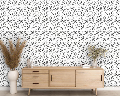 Removable Wallpaper, Black and White Shapes Design - Peel & Stick, Reusable, Self Adhesive, 26 Inch Fixed Panels Easy Install, Seamless