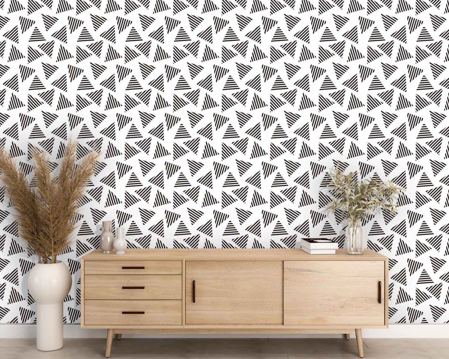 Removable Wallpaper, Black and White Triangles - Peel & Stick, Reusable, Self Adhesive, 26 Inch Fixed Panels Easy Install, Seamless