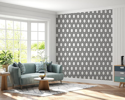 Removable Wallpaper, Black and White Hexagon -Peel & Stick, Reusable, Self Adhesive, 26 Inch Fixed Panels Easy Install, Seamless Home decor