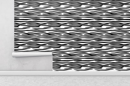 Removable Wallpaper, Black and White Zebra Stripe - Peel & Stick, Reusable, Self Adhesive, 26 Inch Fixed Panels Easy Install, Seamless