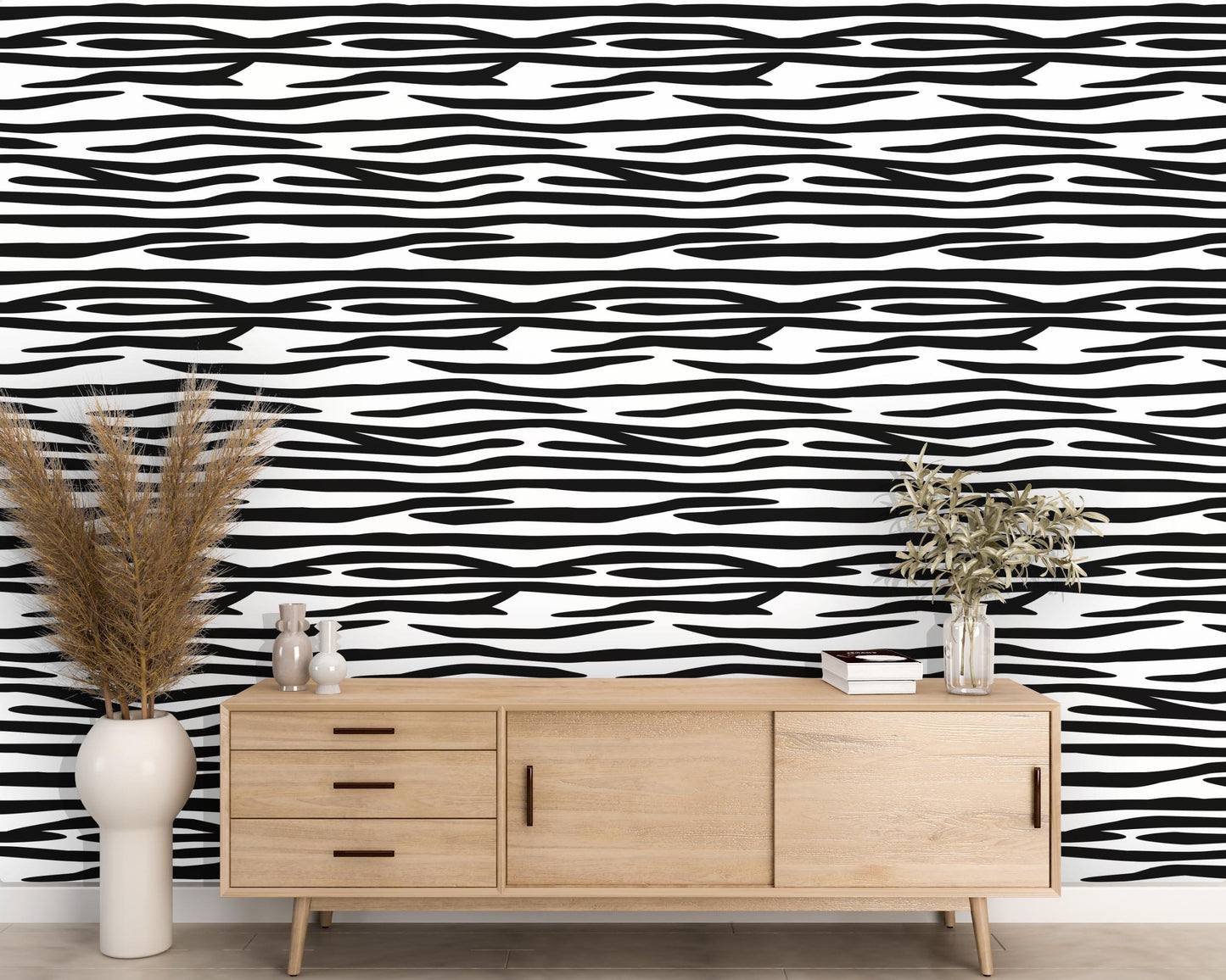 Removable Wallpaper, Black and White Zebra Stripe - Peel & Stick, Reusable, Self Adhesive, 26 Inch Fixed Panels Easy Install, Seamless