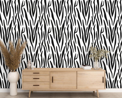 Removable Wallpaper, Black and White Animal Stripe - Peel & Stick, Reusable, Self Adhesive, 26 Inch Fixed Panels Easy Install, Seamless