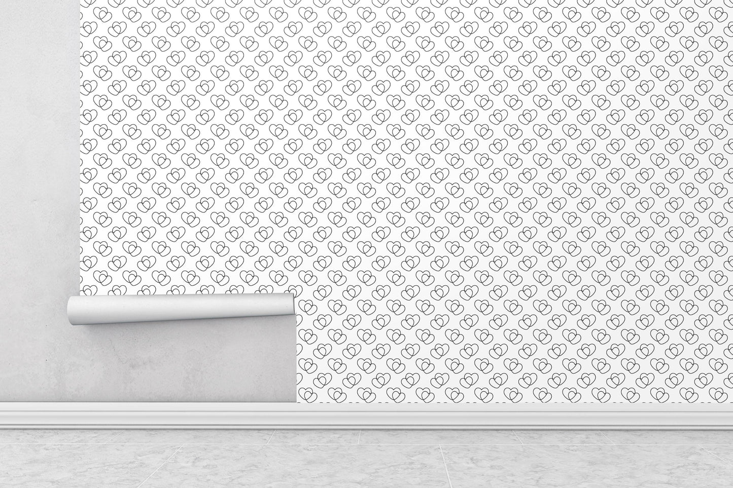 Removable Wallpaper, Black and White Heart Pattern - Peel & Stick, Reusable, Self Adhesive, 26 Inch Fixed Panels Easy Install, Seamless