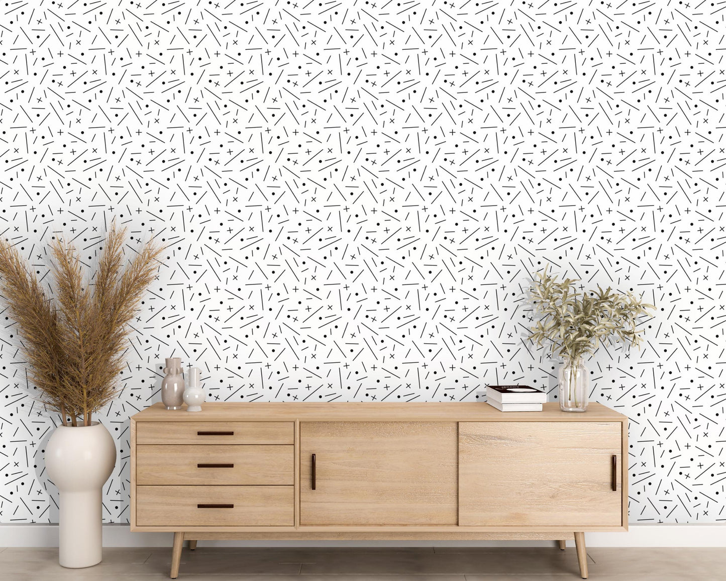 Removable Wallpaper, Black and White Shaped - Peel & Stick, Reusable, Self Adhesive, 26 Inch Fixed Panels Easy Install, Seamless