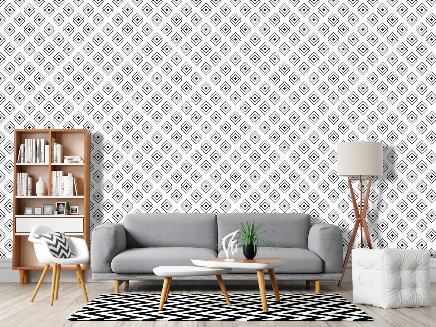 Removable Wallpaper, Black and White Squares Design - Peel & Stick, Reusable, Self Adhesive, 26 Inch Fixed Panels Easy Install, Seamless