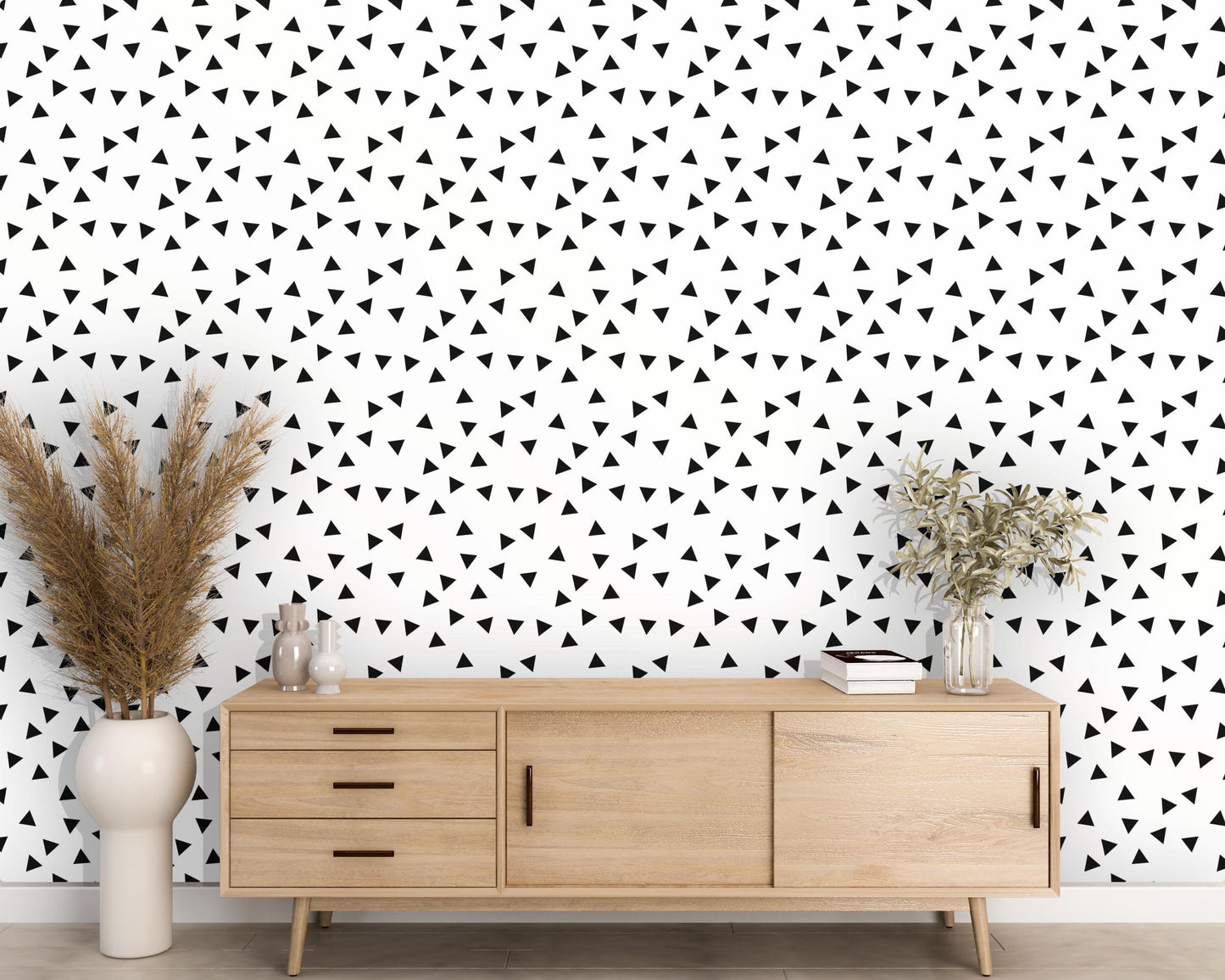 Removable Wallpaper, Black and White Triangles - Peel & Stick, Reusable, Self Adhesive, 26 Inch Fixed Panels Easy Install, Seamless