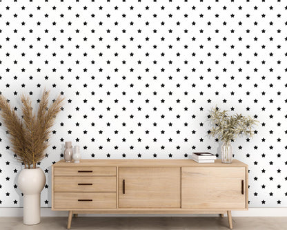 Removable Wallpaper, Black and White Star Pattern - Peel & Stick, Reusable, Self Adhesive, 26 Inch Fixed Panels Easy Install, Seamless