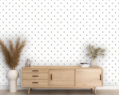 Removable Wallpaper, Black and White XX Pattern - Peel & Stick, Reusable, Self Adhesive, 26 Inch Fixed Panels Easy Install, Seamless