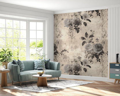 Vintage Rose Floral Removable Wallpaper - Peel & Stick, Reusable, Self Adhesive, 26 Inch Fixed Panels, Easy Install, Seamless