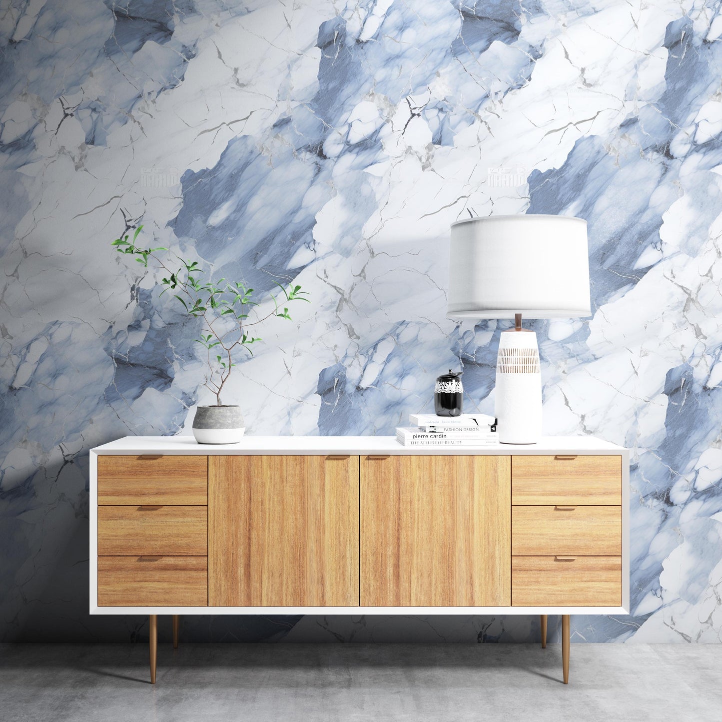 Removable Wallpaper, Blue and White Marble - Peel & Stick, Reusable, Self Adhesive, 26 Inch Fixed Panels, Easy Install, Seamless