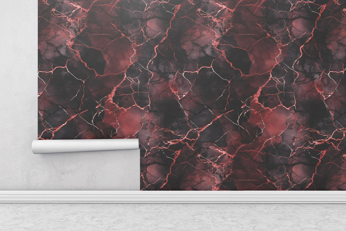 Removable Wallpaper, Black and Red Marble - Peel & Stick, Reusable, Self Adhesive, 26 Inch Fixed Panels, Easy Install, Seamless