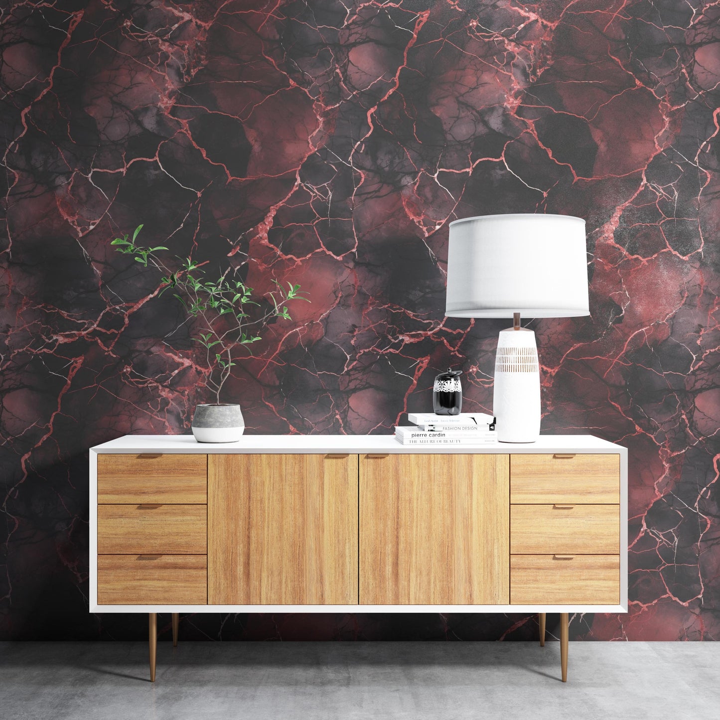 Removable Wallpaper, Black and Red Marble - Peel & Stick, Reusable, Self Adhesive, 26 Inch Fixed Panels, Easy Install, Seamless