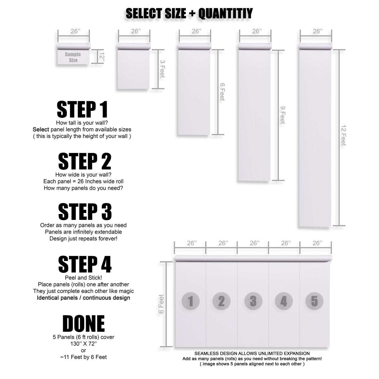 Removable Wallpaper, White Foggy Marble, Peel & Stick, Reusable, Self Adhesive, 26 Inch Fixed Panels, Easy Install, Seamless