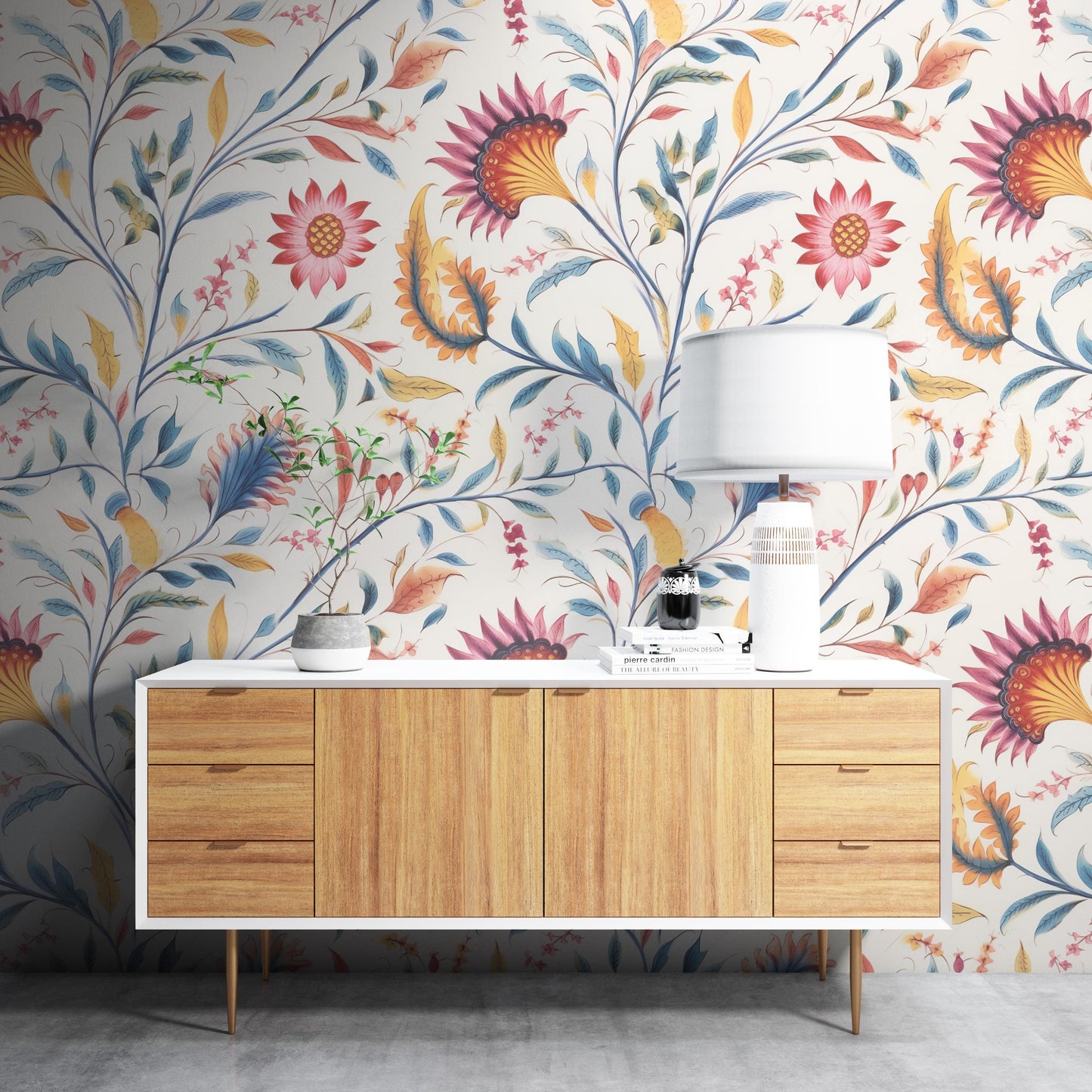 Removable Wallpaper, Colorful Floral  - Custom Printed, Peel & Stick, Reusable, Self Adhesive, 26 Inch Fixed Panels, Easy Install, Seamless