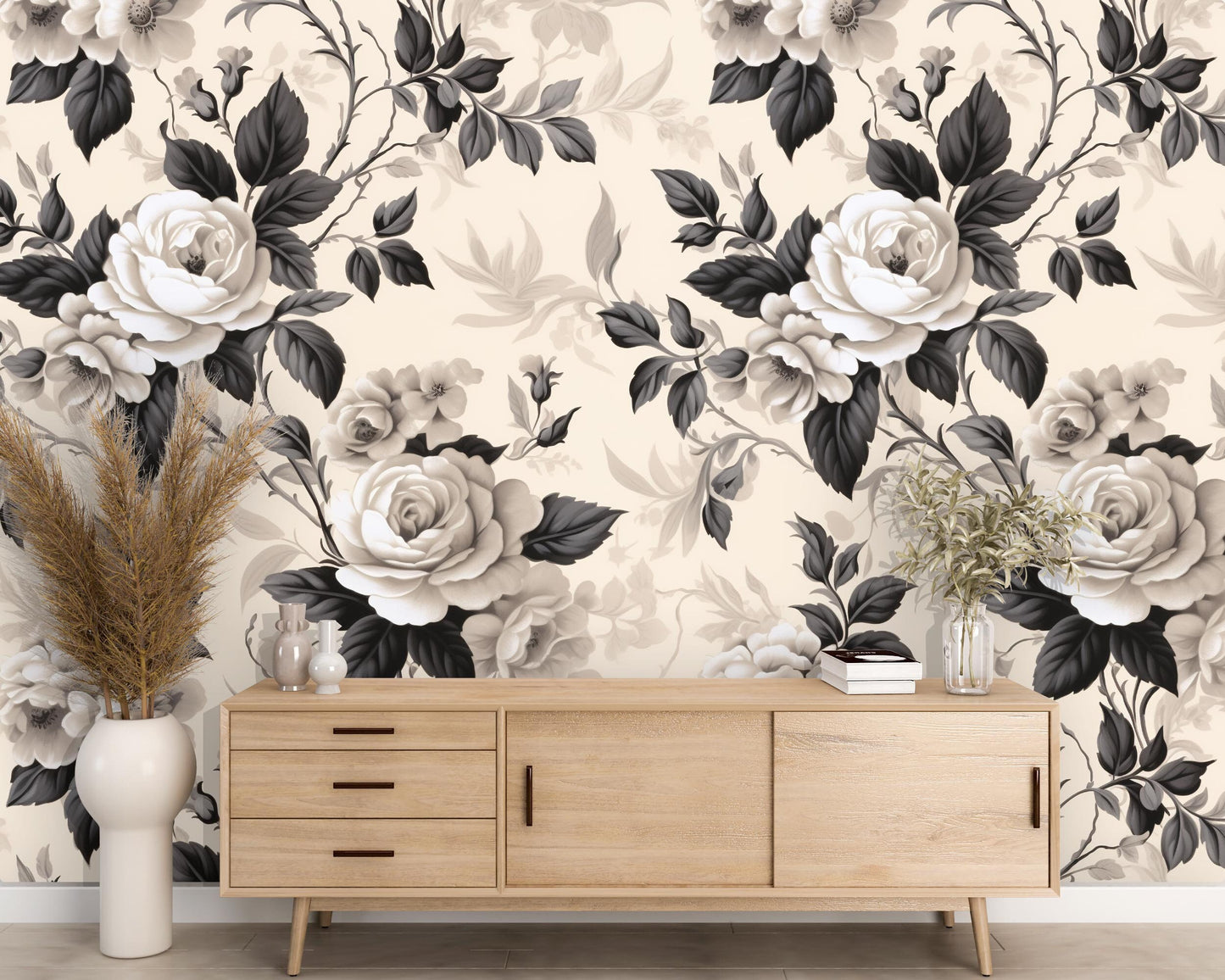 Removable Wallpaper, Dark Rose Floral Wallpaper - Custom Printed, Peel & Stick, Reusable, Self Adhesive, 26 Inch Fixed Panels, Easy Install