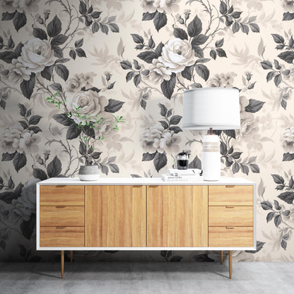 Removable Wallpaper, Dark Rose Floral Wallpaper - Custom Printed, Peel & Stick, Reusable, Self Adhesive, 26 Inch Fixed Panels, Easy Install