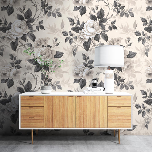 Removable Wallpaper, Dark Rose Floral Wallpaper - Custom Printed, Peel & Stick, Reusable, Self Adhesive, 26 Inch Fixed Panels, Easy Install