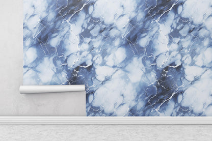 Removable Wallpaper, White and Blue Marble - Peel & Stick, Reusable, Self Adhesive, 26 Inch Fixed Panels, Easy Install, Seamless