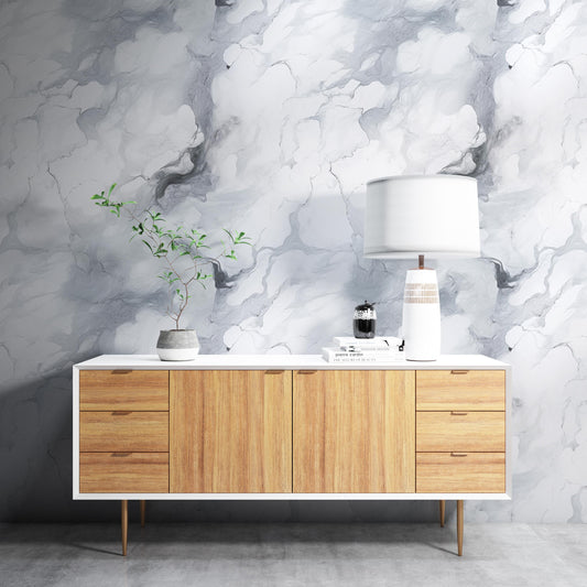 Removable Wallpaper, Gray and White Marble - Peel & Stick, Reusable, Self Adhesive, 26 Inch Fixed Panels, Easy Install, Seamless