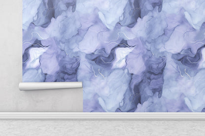 Removable Wallpaper, Light Blue, Purple Marble - Peel & Stick, Reusable, Self Adhesive, 26" Fixed Panels, Easy Install, Room Decor  Seamless