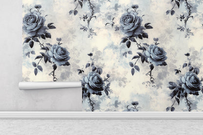 Removable Wallpaper, Vintage Rose Black - Peel & Stick, Reusable, Self Adhesive, 26 Inch Fixed Panels, Easy Install, Seamless