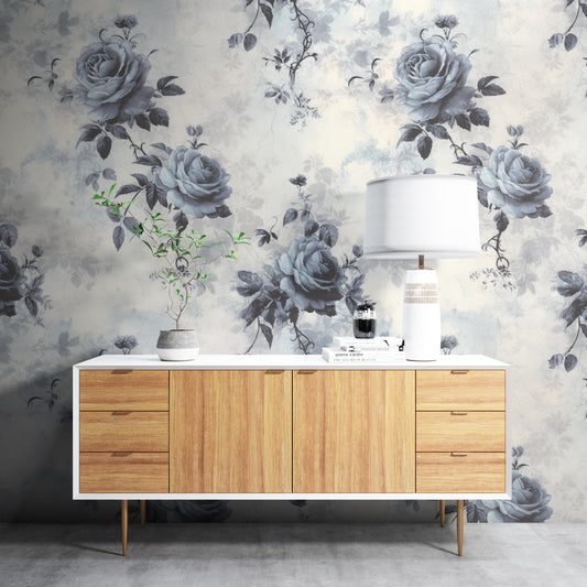 Removable Wallpaper, Vintage Rose Black - Peel & Stick, Reusable, Self Adhesive, 26 Inch Fixed Panels, Easy Install, Seamless