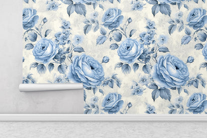 Light Blue Rose Floral Removable Wallpaper- Peel & Stick, Reusable, Self Adhesive, 26 Inch Fixed Panels, Easy Install, Seamless