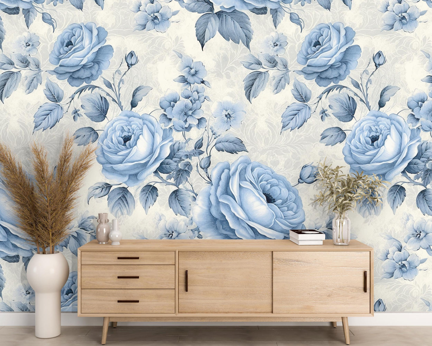 Light Blue Rose Floral Removable Wallpaper- Peel & Stick, Reusable, Self Adhesive, 26 Inch Fixed Panels, Easy Install, Seamless