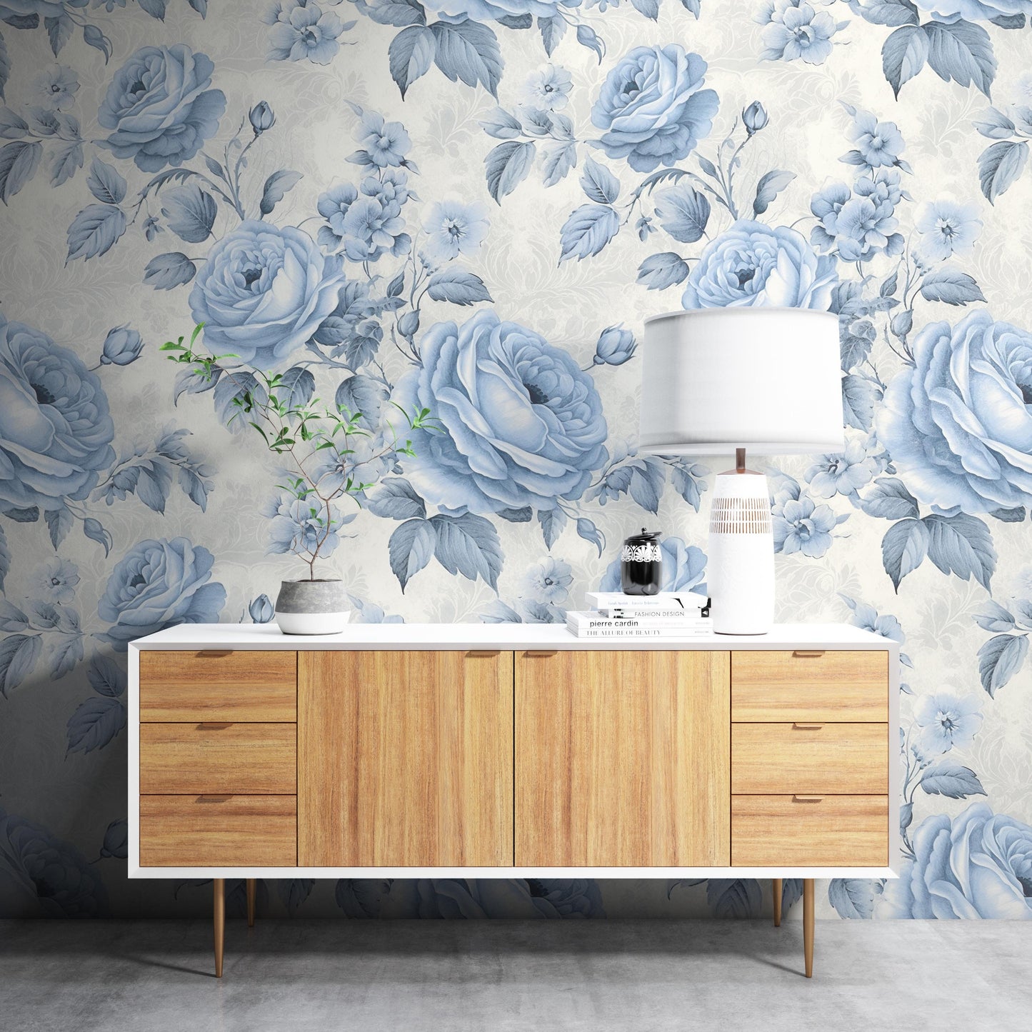 Light Blue Rose Floral Removable Wallpaper- Peel & Stick, Reusable, Self Adhesive, 26 Inch Fixed Panels, Easy Install, Seamless